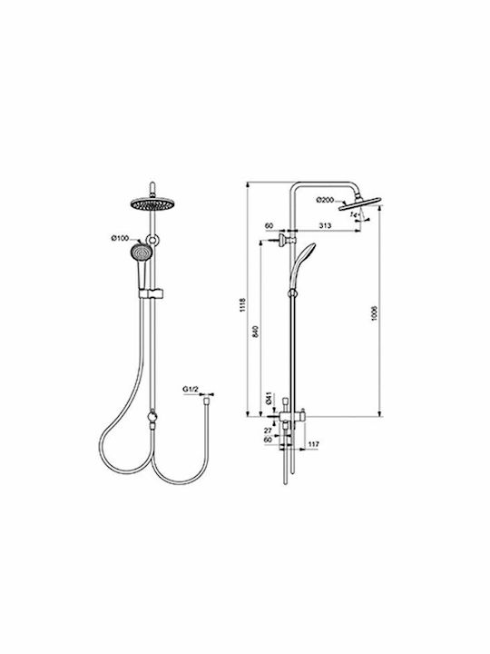 Ideal Standard Idealrain Duschsäule ohne Armatur 111.8cm Schwarz