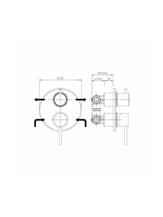 Paini Cox Built-In Mixer for Shower with 2 Exits Black Matt