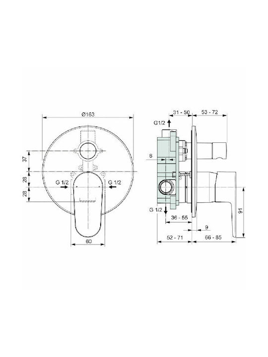 Ideal Standard Cerafine O Built-in Faucet Mixer for Shower 2 Exits Black