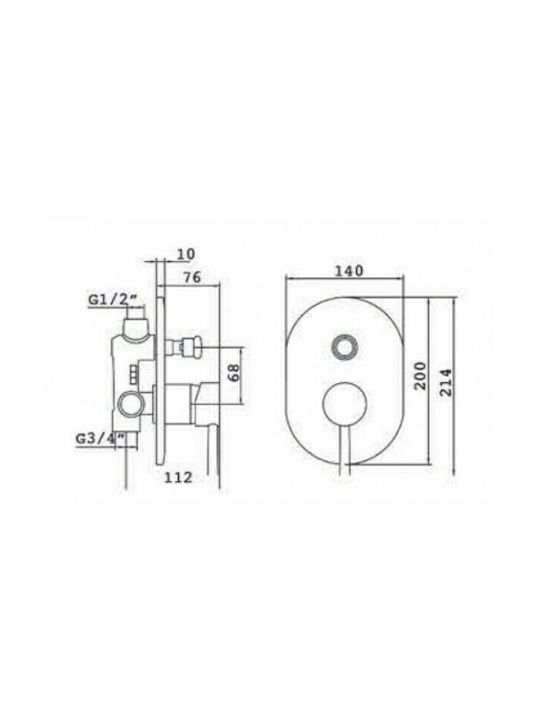 Creavit DFC2398 Μίκτης Μπαταρίας Εντοιχισμού Μπανιέρας 2 Εξόδων Ασημί
