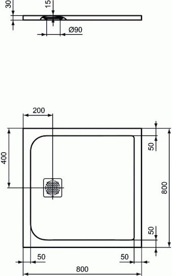 Ideal Standard Ultra Flat S Quadratisch Künstlicher Stein Dusche x80cm Weiß
