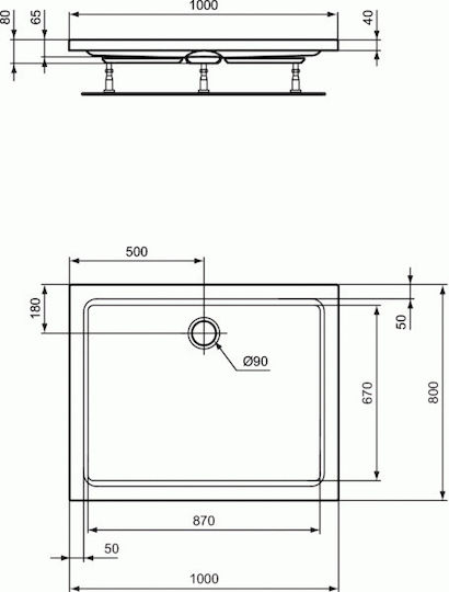 Ideal Standard Rectangular Acrylic Shower White Hotline 80x100x4cm