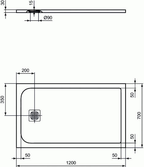 Ideal Standard Ultra Flat S Rechteckig Künstlicher Stein Dusche x70cm Weiß