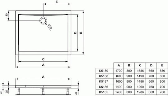 Ideal Standard Rectangular Acrylic Shower White Ultra Flat 140x90x4cm