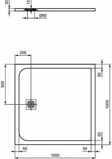 Ideal Standard Square Artificial Stone Shower White Ultra Flat S 100x100x3cm