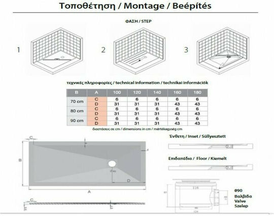 Karag Pietra Ορθογώνια Ντουζιέρα Τεχνητής Πέτρας 70x100cm Cemento