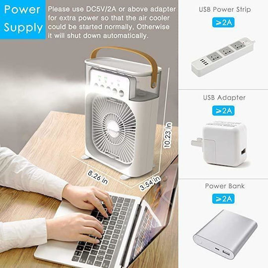 Мини Изпарителен Охладител На Въздух NTMY Мини Климатик USB / Електрически С Вода Бял