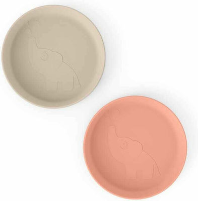 Done by Deer Baby Food Plate Elphee made of Plastic Sand Coral 2pcs