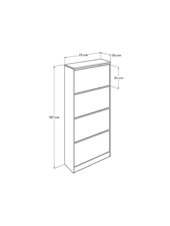 Suport pentru pantofi Flat Duo cu 4 Rafturi Alb L73xW26xH157cm