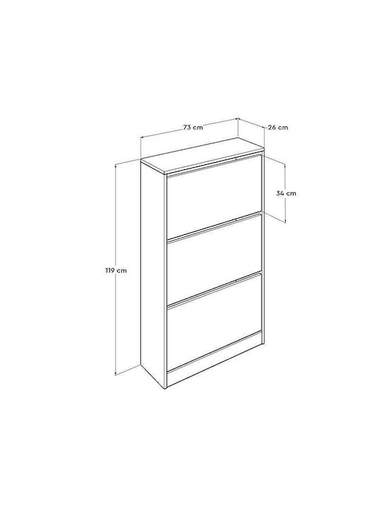 Holz Schuhschrank mit 3 Regalen White L73xW26xH119cm