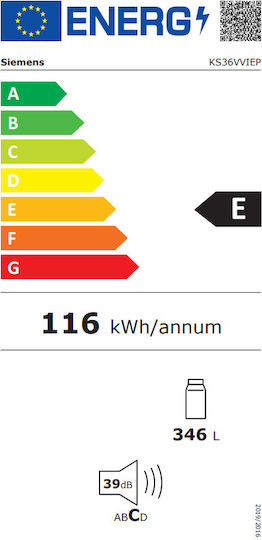 Siemens Frigider de conservare 346lt Î186xL60xA65cm. Inox KS36VVIEP