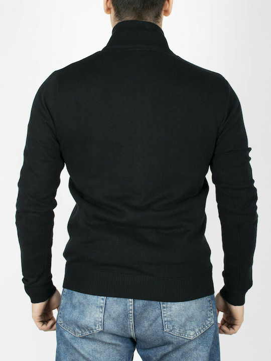 Gnious Men's Knitted Cardigan with Zipper Black