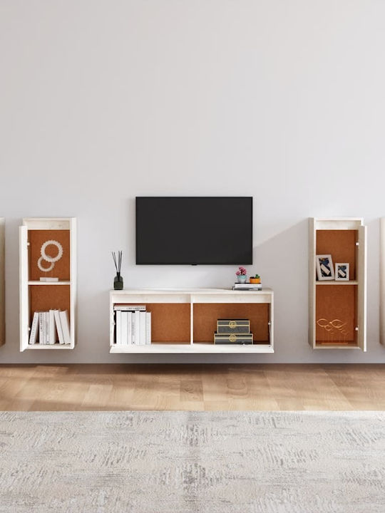 Unitate TV pentru sufragerie Alb din lemn masiv L220xA30xÎ80buc