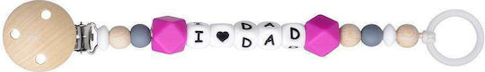 Kikadu Κλιπ Πιπίλας I Love Dad με Χάντρες από Ξύλο Ροζ