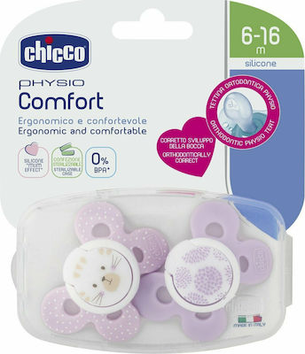 Chicco Orthodontische Schnuller Silikon Physio Comfort Σιλικόνης Μωβ/Ροζ 6-16m Purple - Pink mit Etui für 6-16 Monate 2Stück