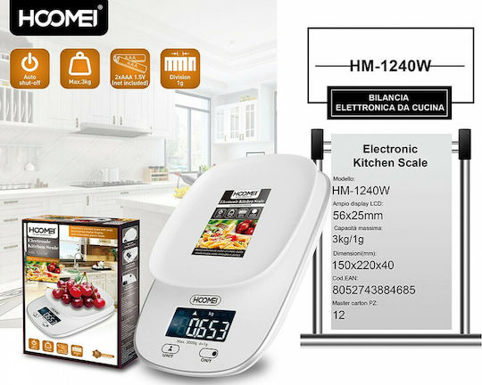 Hoomei Ψηφιακή Ζυγαριά Κουζίνας έως 3kg Λευκή