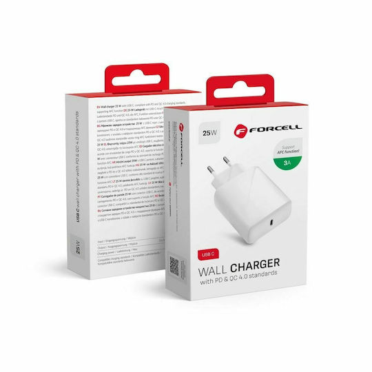 Forcell Безжичен Заряден Уред с USB-C Порт 25W Power Delivery / Quick Charge 4.0 Бял 5903396123757