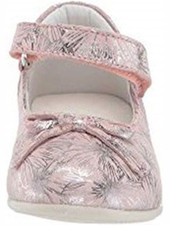 Kids Leather Ballerinas with Hoop & Loop Closure Pink