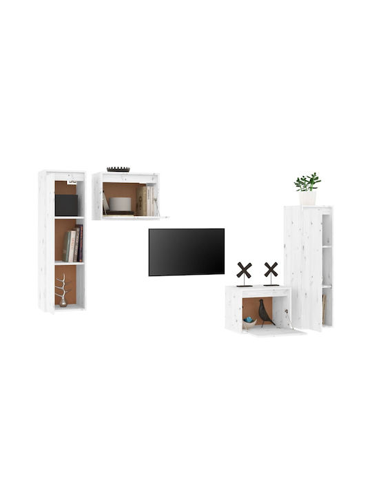 Unitate TV pentru sufragerie Alb din lemn masiv L150xA30xÎ100buc