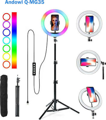 Andowl RGB Ring Light 20.32cm with Desktop Tripod and Mobile Holder