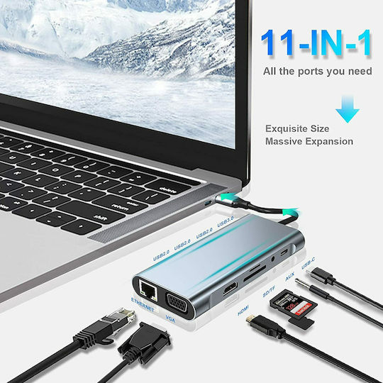 USB-C Docking Station with HDMI/DisplayPort 4K Ethernet and Support for 2 Monitors Silver (X001FZEICD)