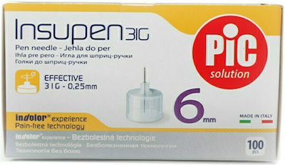 PiC Solution Insupen 31G (0,25 mm x 6 mm) Insulin Needles 31G x 6mm 100pcs