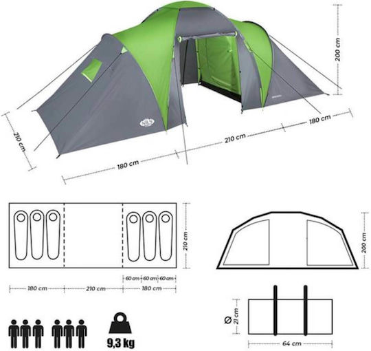 Nils Highland Winter Camping Tent Green with Double Cloth for 6 People 570x210x200cm