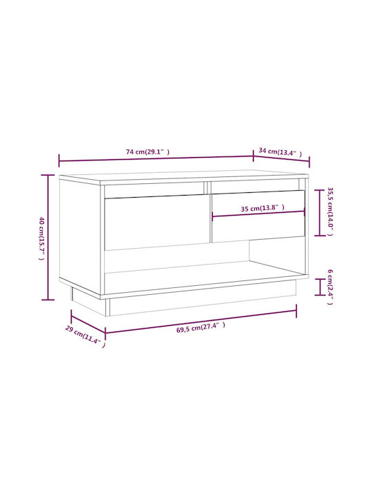 Έπιπλο Τηλεόρασης από Μασίφ Ξύλο Μαύρο Μ74xΠ34xΥ40cm 813843