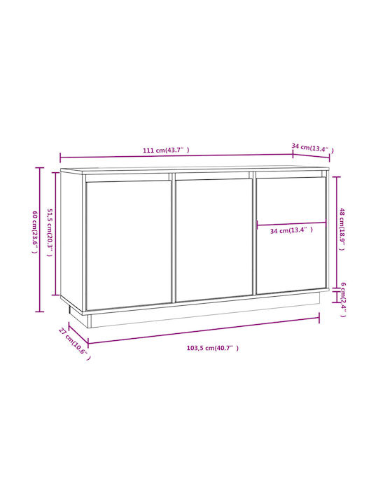 Bufet din Lemn Masiv Alb 111x34x60cm