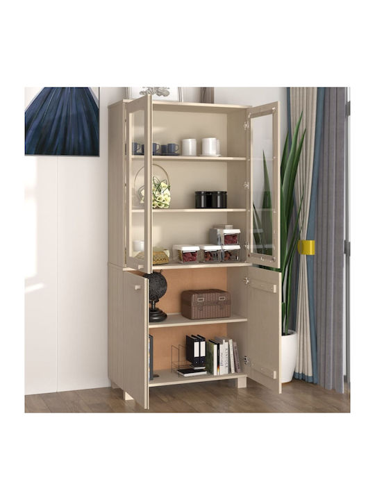 Floor-standing Living Room Display Cabinet made of Solid Wood with Glass Honey Brown 85x35x80cm