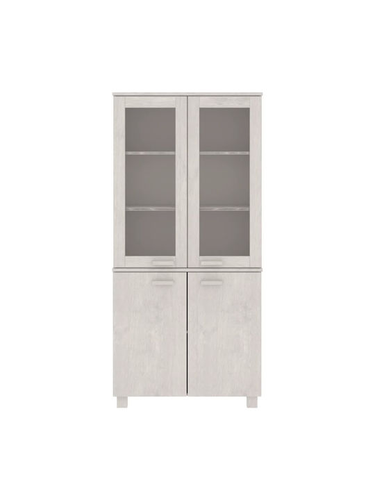 Free Standing Living Room Display Cabinet of Solid Wood with Glass White 85x35x80cm