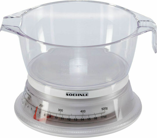 Soehnle Vario Glass Clear Analog Kitchen Scale with Bucket up to 0.5kg White