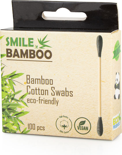 Smile Bamboo Клечки за уши Биоразградими Черен апо Бамбук 100бр