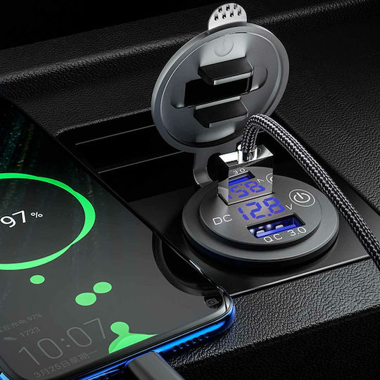 QC3 Мотоциклетно зарядно устройство Бързо зареждане с Портове: 2xUSB