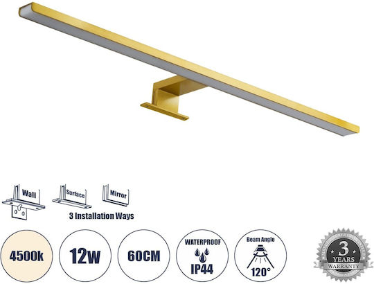 GloboStar Nina Modern Leuchte Badezimmer mit Integrierter LED und Neutralweißes Licht Gold 60x10.5x4cm