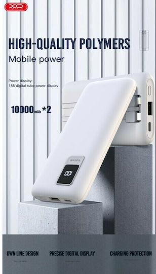 XO PR151 με Οθόνη και Βάση Φόρτισης x2 Power Bank 10000mAh με 4 Θύρες USB-A και 2 Θύρες USB-C Λευκό