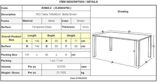 Tisch Stabil Rio Braun 140x80x71cm