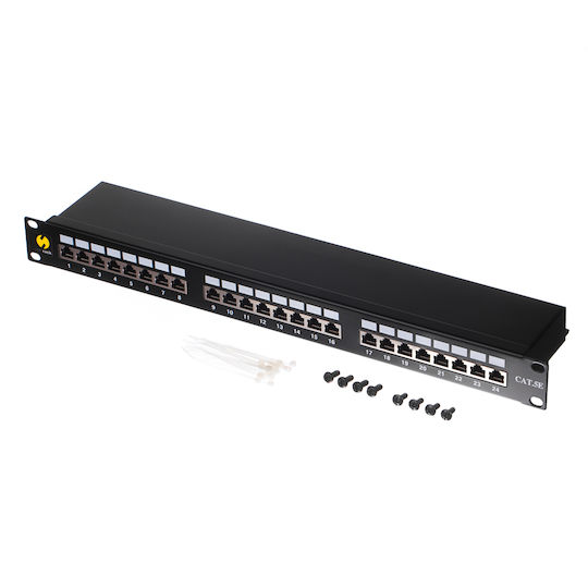 Netrack Patch Panel για Rack 1U 19" 24 Θυρών cat5e Μαύρο