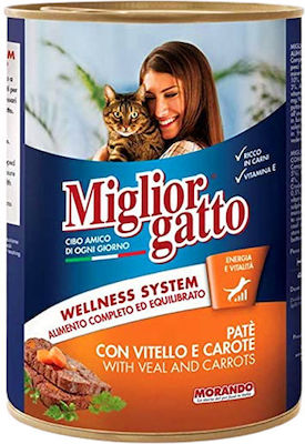 Morando Miglior Gatto Wellness Nasses Katzenfutter für Katze in Dose mit Kalb 400gr