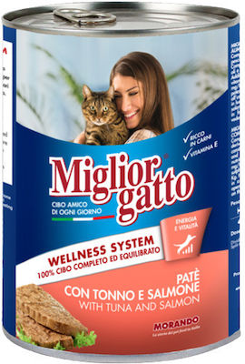 Morando Miglior Gatto Pate Nasses Katzenfutter für Katze in Dose mit Lachs und Thunfisch 400gr