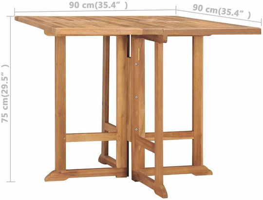 Garten- und Terrassentisch aus Teak Zusammenklappbar Braune 90x90x75cm