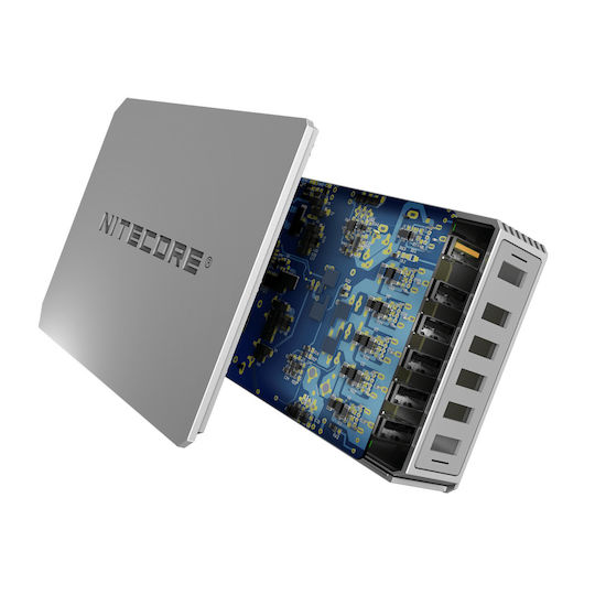 NiteCore Charging Stand with 6 USB-A Ports 68W Quick Charge 3.0 in Silver color (UA66Q)