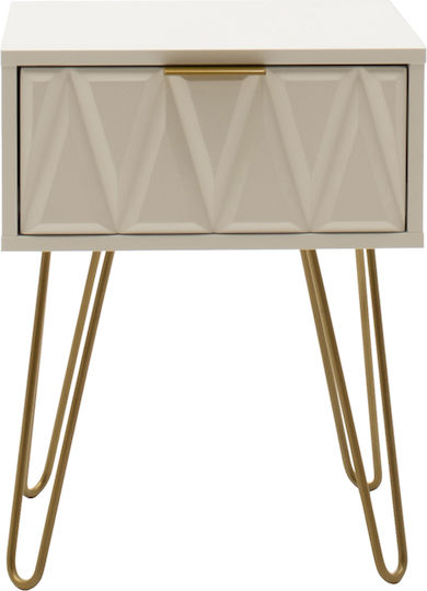 Bedside Table Isla Wooden White Painting - Gold 42x35x55cm