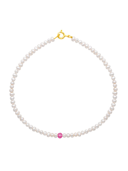 Leg bracelet with white pearls, cubic zirconia and 925 sterling silver plated clasp - L124419M