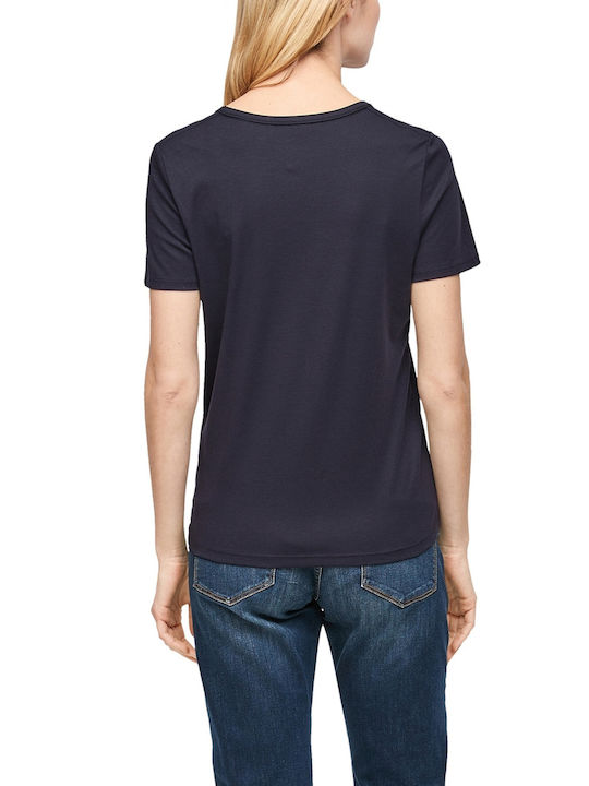 S.Oliver Damen T-Shirt mit V-Ausschnitt Marineblau