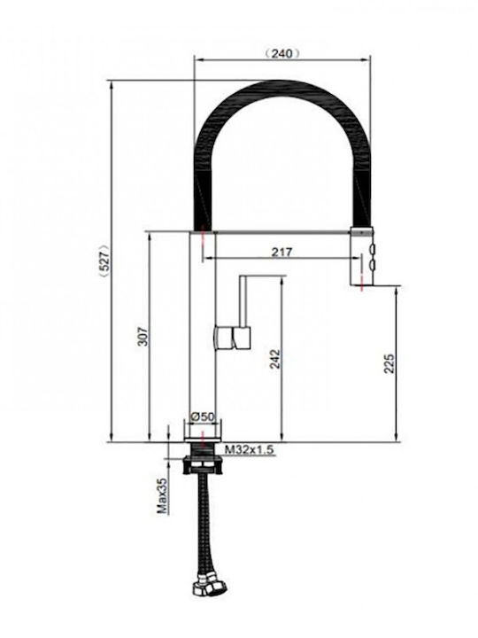 Interflex Flex Pro Robinete de chiuvetă Formă în U Baterie de Bucătărie Bancă cu Spirală Unelte pentru măcelari Argint