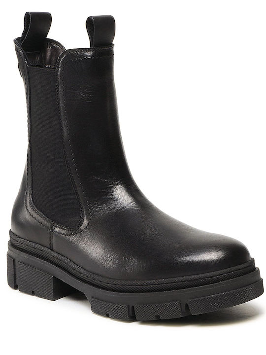 Leder Damen Chelsea Stiefeletten mit mittlerem Absatz Schwarz