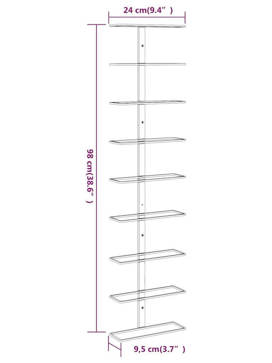 vidaXL Perete Suport pentru Sticle Metal pentru 9 Sticle Auriu 24x9.5x98εκ.