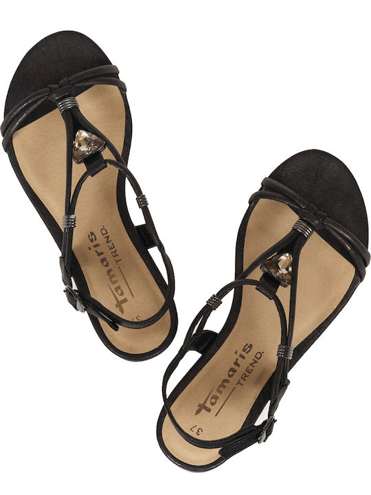 Tamaris Leather Women's Flat Sandals with Strap in Black Color