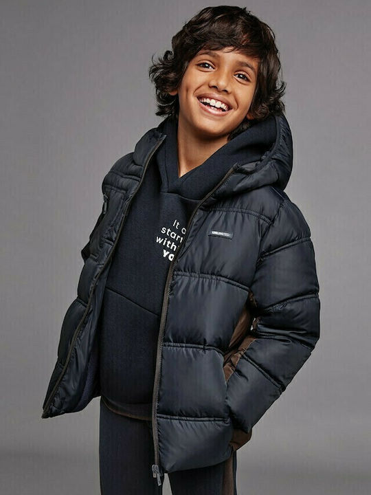 Kids' Quilted Jacket Long with Hood Navy Blue